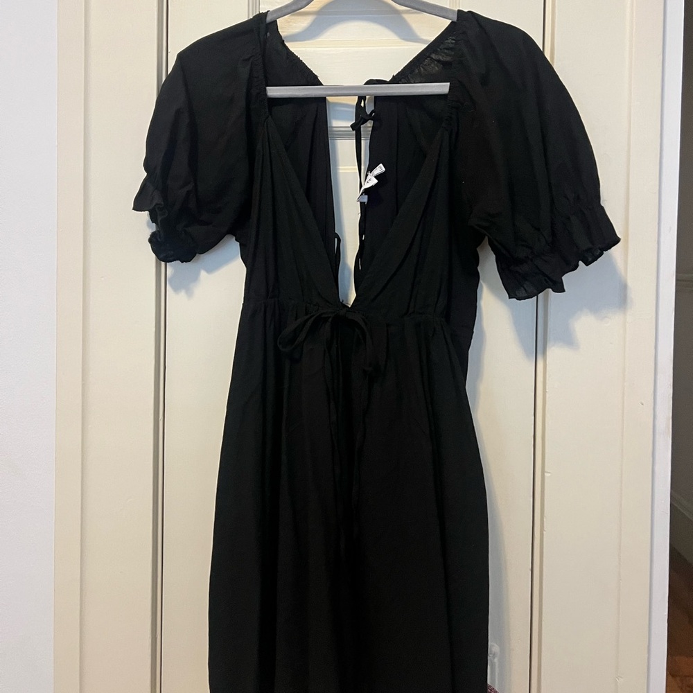 Princess Polly Black V Neck Puff Sleeve Dress